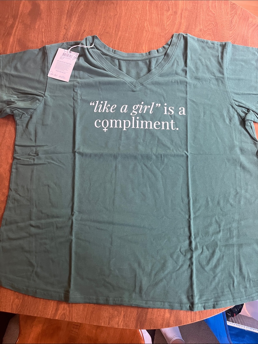 Sseko Forest Green V-Neck Tee with White Text